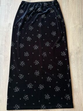 No Boundaries Black Velvet Maxi Skirt with Silver Floral Dots